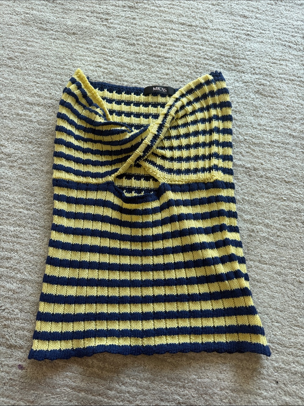 Micas Striped Knit Tube Top in Yellow and Navy